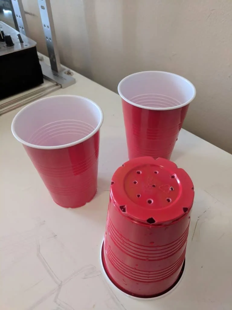 Red cup planters for cannabis seeds