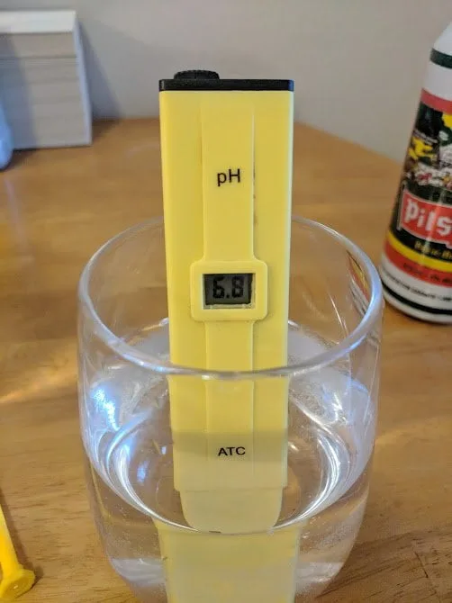 pH pen showing 6.8